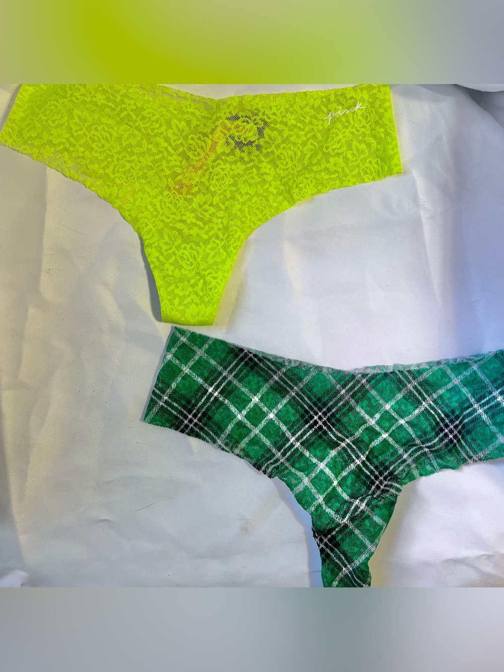 NWT Victoria’s Secret PINK 2 Piece Lacey Thing Set Yellow, Green Size Small